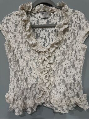 Women's Cream Lace Ruffle Blouse